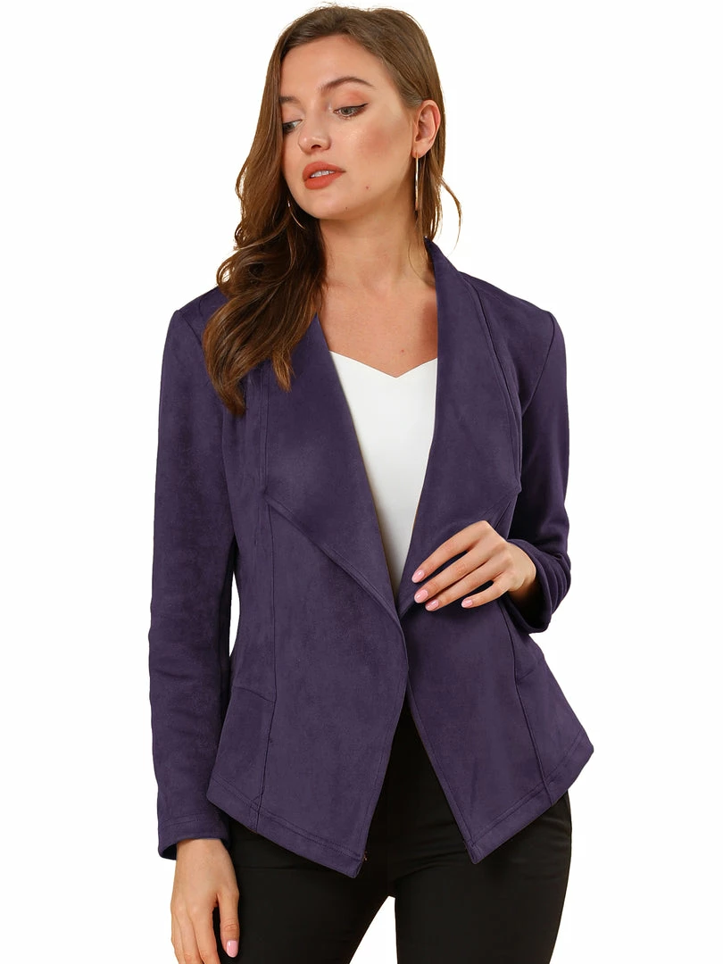 Allegra K Women's Faux Suede Jacket Open Front Lapel Draped Outwear Cardigan 3 Allegra K Women's Faux Suede Jacket Open Front Lapel Draped Outwear Cardigan
