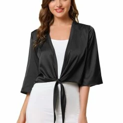 Allegra K Women's Casual Tie Front Open Cardigan