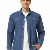 Allegra K Men's Long Sleeve Casual Standard Fit Button Front Denim Shirt