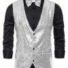 Allegra K Men's Disco Shiny Sequin Vest Sleeveless Suit Waistcoat Set With Bow Tie