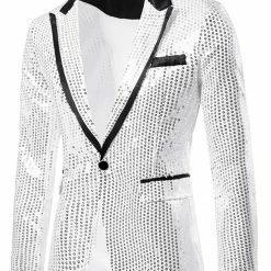 Allegra K Men's Halloween Shiny Sequins Suit Jacket Wedding Party Prom Sparkly One Button Blazer