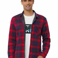 Allegra K Men's Fleece Lined Plaid Thicken Long Sleeve Winter Checked Shirt Jacket