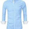 Allegra K Men's Contrast Dress Shirts Button Down Slim Fit Cotton Business Shirt
