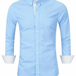 Allegra K Men's Contrast Dress Shirts Button Down Slim Fit Cotton Business Shirt