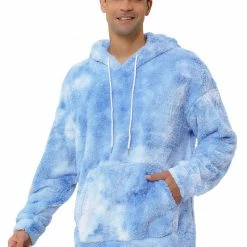 Allegra K Men's Tie Dye Hoodie Drawstring Printed Pullover Sherpa Fleece Sweatshirt