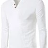 Allegra K Men's Linen Henley Shirts Collar Button Casual Long Sleeve T-Shirts
