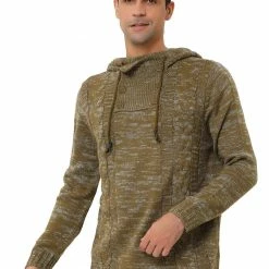 Allegra K Men's Winter Knitted Hoodie Drawstring Long Sleeve Pullover Turtleneck Sweaters