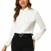 Allegra K Women's Turn Down Collar Button Up Lace Decor Long Sleeve Shirt