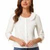 Allegra K Women's Peter Pan Collar Elegant Top 3/4 Sleeve Button Front Work Shirt 2 Allegra K Women's Peter Pan Collar Elegant Top 3/4 Sleeve Button Front Work Shirt