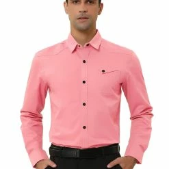 Allegra K Men's Long Sleeves Slim Fit Button Down Cargo Work Shirts With Pocket