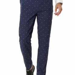 Allegra K Men's Business Trousers Casual Printed Slim Fit Flat Front Chinos Dress Pants