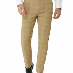Allegra K Men's Dress Plaid Slim Fit Flat Front Business Pencil Pants With Pockets