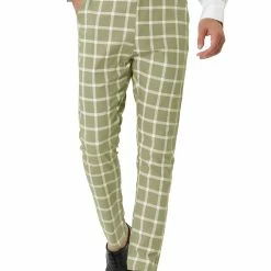 Allegra K Men's Plaid Dress Pants Casual Slim Fit Flat Front Business Checked Trousers