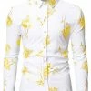 Allegra K Men's Rose Printed Long Sleeved Button Down Prom Floral Dress Shirts