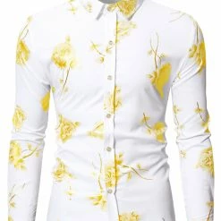 Allegra K Men's Rose Printed Long Sleeved Button Down Prom Floral Dress Shirts