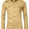 Allegra K Men's Cargo Shirt Long Sleeves Regular Fit Button Down Safari Work Shirts