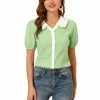 Allegra K Women's Peter Pan Collar Shirt Contrast Color Half Sleeve Button Down Blouse