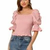 Allegra K Women's Smocked Ruffle Square Neck Puff Sleeve Blouse Top 1 Allegra K Women's Smocked Ruffle Square Neck Puff Sleeve Blouse Top