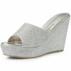Allegra K Women's Glitter Platform Slip On Wedge Heels Sandals Shoes