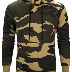Allegra K Men's Plush Lined Camo Hoodies Long Sleeves Camouflage Printed Pullover Sweatshirt With Pocket