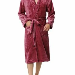 Allegra K Men's Plush Shawl Collar Robe Long Sleeves Spa Flannel Fleece Bathrobe With Belt