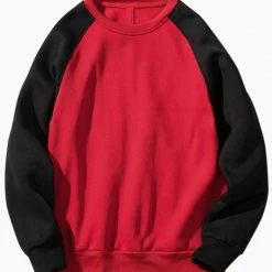 Allegra K Men's Casual Raglan Long Sleeve Round Neck Plush Color Block Pullover Sweatshirt