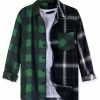 Allegra K Men's Plaid Shirt Color Block Patchwork Long Sleeves Checked Shirt Jacket