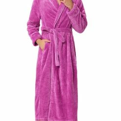 Allegra K Men's Flannel Bathrobe Solid Color Sleepwear Long Sleeves Kimono Plush Shawl Robe