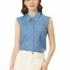 Allegra K Women's Button Down Sleeveless Shirts Solid Collar Office Work Chambray Shirt 1 Allegra K Women's Button Down Sleeveless Shirts Solid Collar Office Work Chambray Shirt