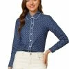 Allegra K Women's Dots Vintage Button Front Elegant Peter Pan Collar Shirt