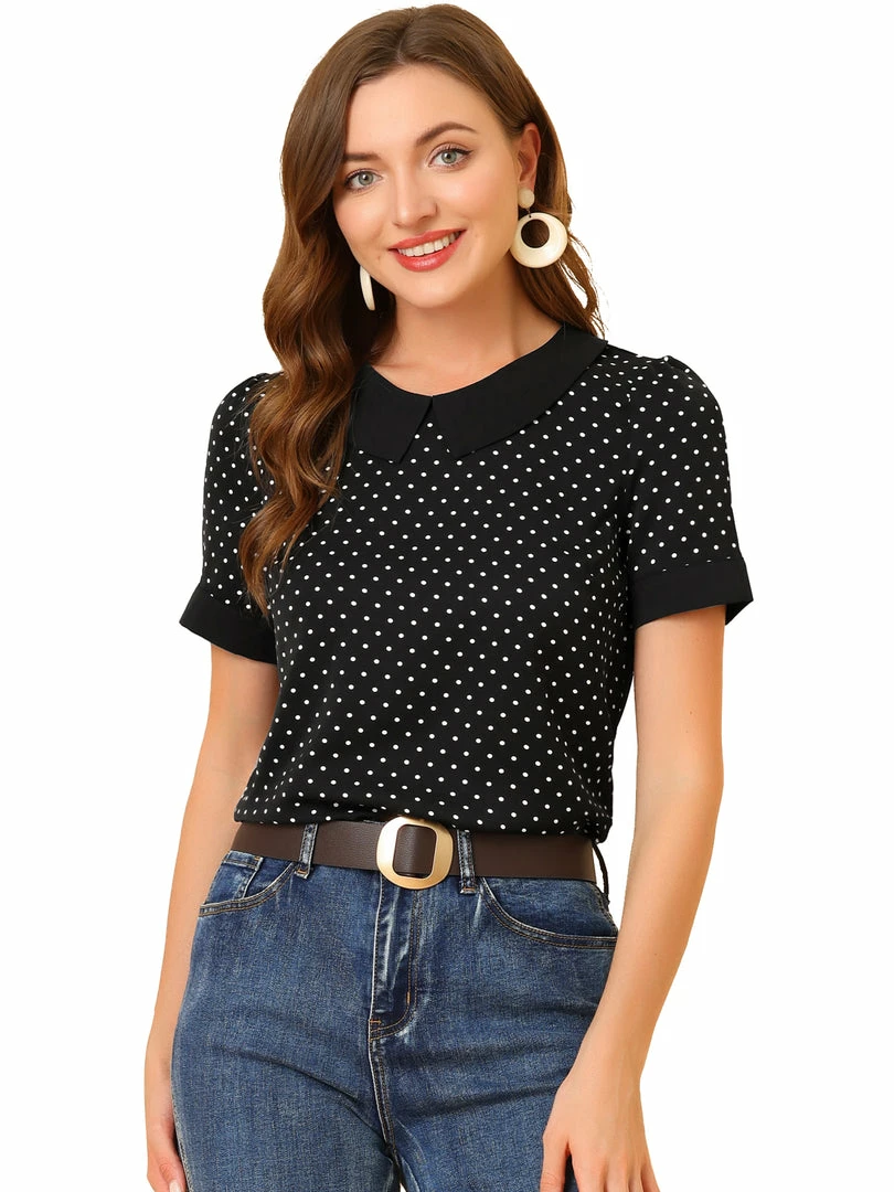 Allegra K Women's Peter Pan Collar Vintage Polka Dots Top 3 Allegra K Women's Peter Pan Collar Vintage Polka Dots Top
