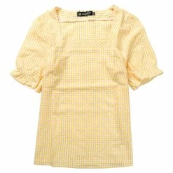 Allegra K Women's Square Neck Short Sleeve Plaid Print Blouse Tops