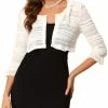 Allegra K Women's Lace Elegant Crop Cardigan 3/4 Sleeve Ruffle Bolero Shrug Top