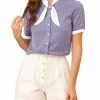 Allegra K Women's Tie V Neck Button Up Polka Dots Top Blouse 1 Allegra K Women's Tie V Neck Button Up Polka Dots Top Blouse