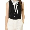 Allegra K Women's Button Down Shirts Office Bow Tie Turndown Collar Sleeveless Shirt 1 Allegra K Women's Button Down Shirts Office Bow Tie Turndown Collar Sleeveless Shirt