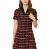 Allegra K Women's Button Front Fit And Flare Plaid Tartan Shirt Dress