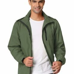 Allegra K Men's Lightweight Windbreaker Drawstring Hooded Full-Zip Hiking Outdoor Rain Jacket