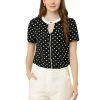 Allegra K Women's Work Office Shirt Elegant Dots Short Sleeve Keyhole Blouse