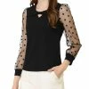 Allegra K Women's Retro Keyhole Knit Mesh Puff Sleeve Top