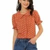 Allegra K Women's Elegant Puff Sleeve Polka Dot Peter Pan Collar Vintage Shirt Top