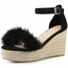 Allegra K Women's Espadrille Platform Heels Fur Ankle Strap Wedge Heel Sandals Shoes