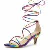 Allegra K Women's Lace Up Strappy Tie Dye Kitten Heels Sandals