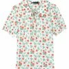 Allegra K Women's Peter Pan Collar Puff Short Sleeve Elegant Chiffon Floral Blouse