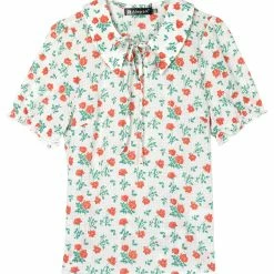 Allegra K Women's Peter Pan Collar Puff Short Sleeve Elegant Chiffon Floral Blouse