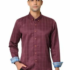 Allegra K Men's Dress Plaid Shirt Button Down Long Sleeves Contrast Business Shirt