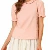 Allegra K Women's Retro Cotton Short Sleeve Peter Pan Collar Blouse