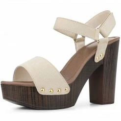 Allegra K Women's Platform Slingback High Heel Chunky Heels Sandals