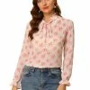 Allegra K Women's Semi-Sheer Tie Neck Blouse Ruffle Elegant Floral Top