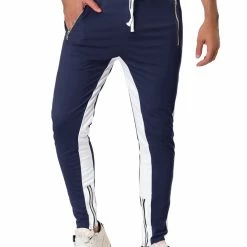 Allegra K Men's Hip Hop Slim Fit Zipper Ankle Color Block Track Pants Athletic Jogger Sweatpants