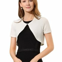 Allegra K Women's Cropped Cardigan Open Front Knitted Button Bolero Shrug